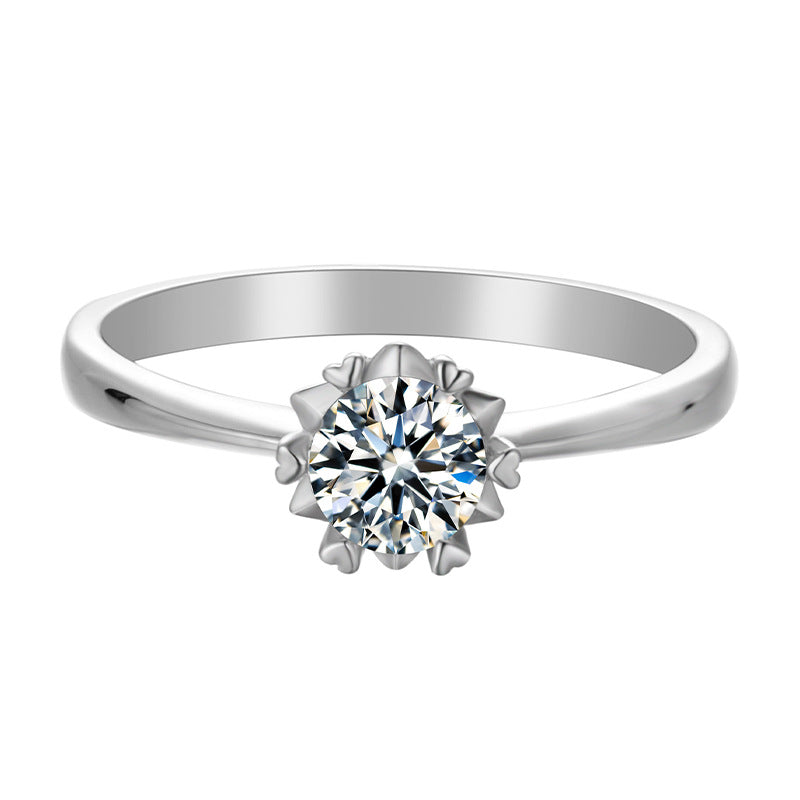 Hearts & Arrows Solitaire 0.5 Carat Moissanite Diamond Ring set in Platinum Plated 925 Silver (GRA)