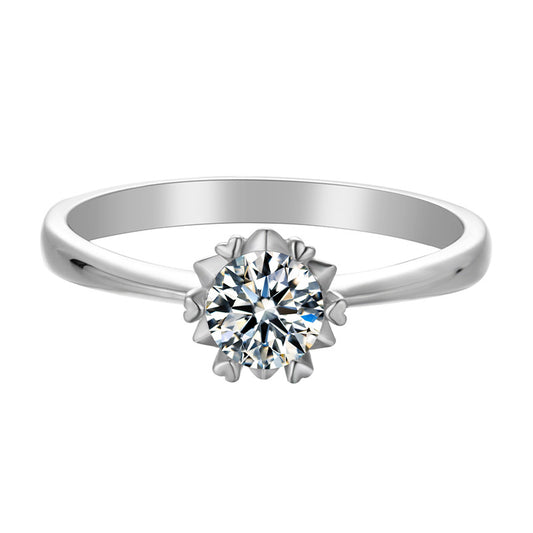Hearts & Arrows Solitaire 0.5 Carat Moissanite Diamond Ring set in Platinum Plated 925 Silver (GRA)