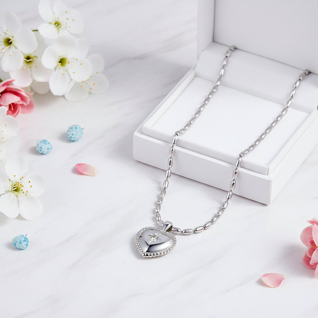 Sweet Heart Natural Zircon Crystal Pendant set in Platinum Plated 925 Sterling Silver