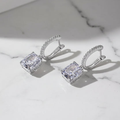 Italian Modern Lock Inlaid Design 2 Carat Natural Zircon Gemstone Earrings set in 18K White Gold Plated 925 Silver Capella Jewellery