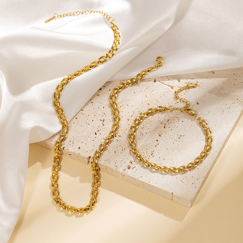 18K Gold Plating Sweet and Simple Design Necklace and Bracelet