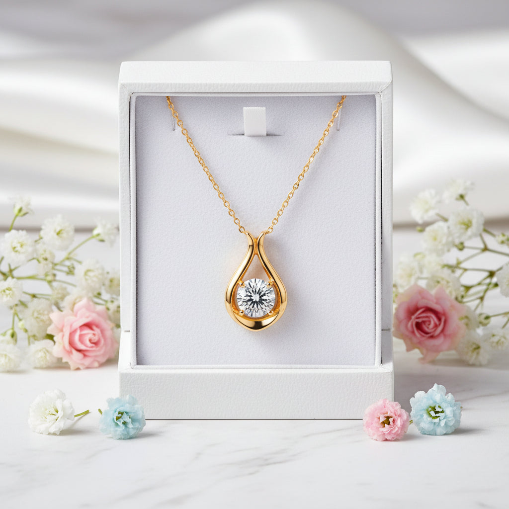 Italian Water Drop 2 Carat Moissanite Diamond Pendant set in 18K Gold Plated 925 Silver (GRA)