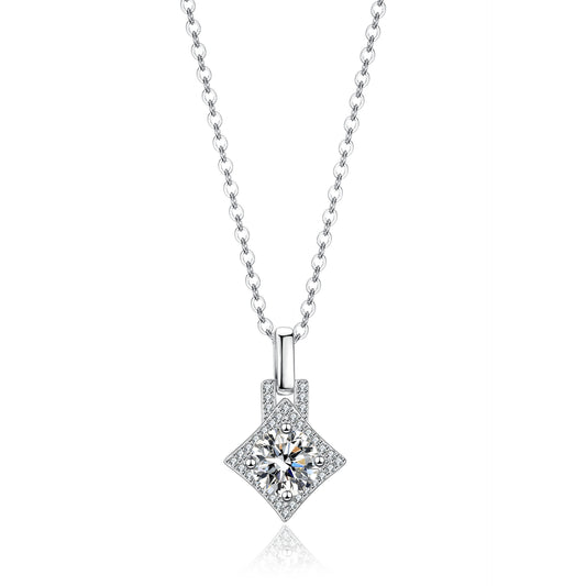 Korean Inspired 1 Carat Inlaid Moissanite Diamond Pendant set in 18K White Gold Plated 925 Silver (GRA)