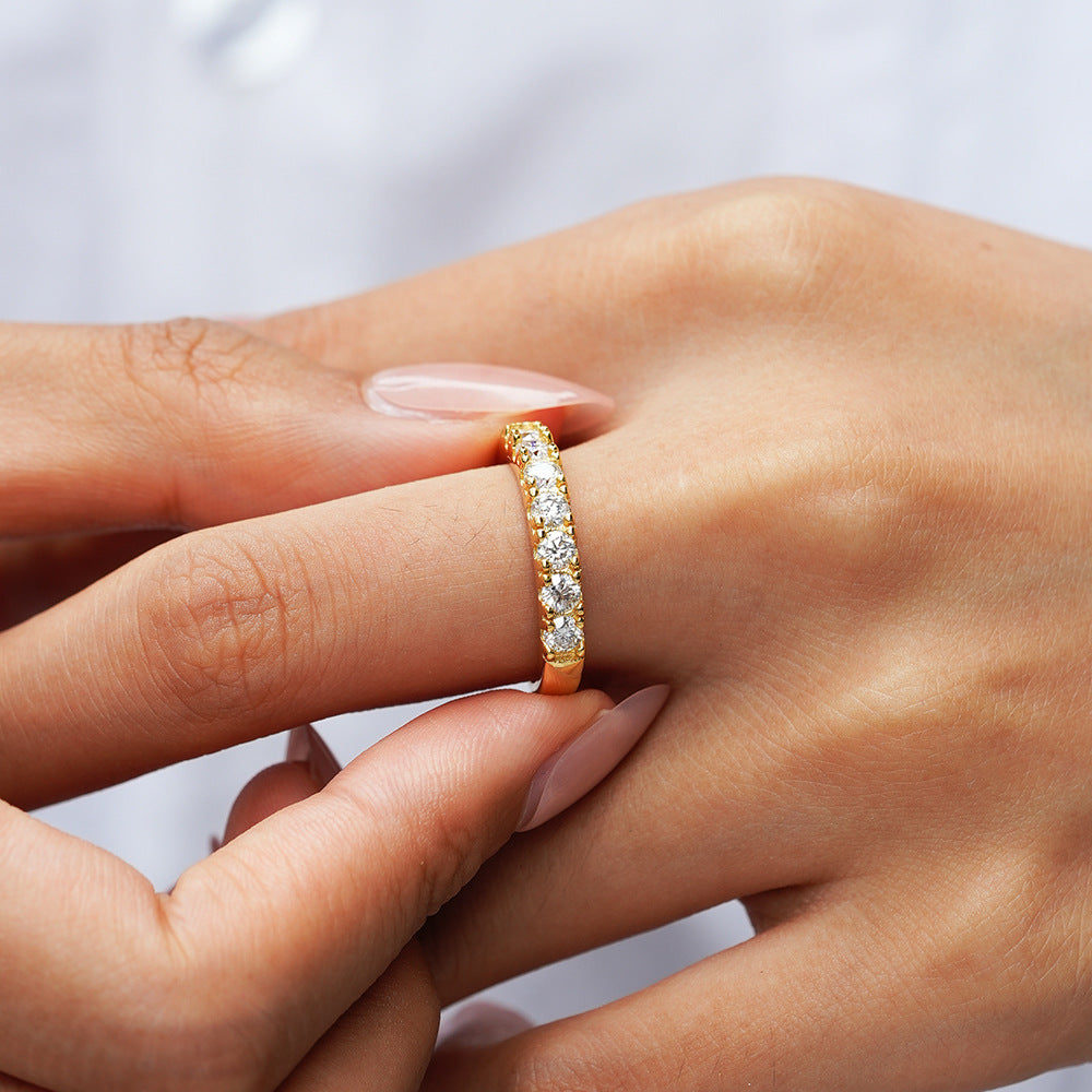 French Seven Stars Pavé 0.7 Carat Moissanite Diamond Ring set in 18K Gold Plated 925 Silver