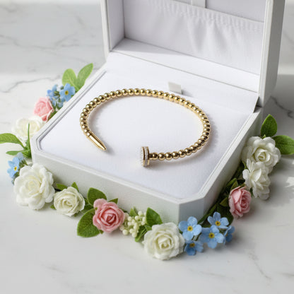 Modern Italian Twist Nail-Studded Natural Zircon Gemstone Bangle Bracelet set in 18K Gold Plating Capella Jewellery