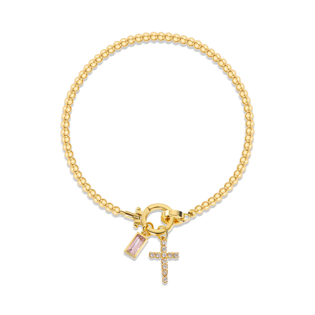 Holy Christian Cross Birth Stone Natural Zircon Gemstone Charm Bracelet set in 18K Gold Plating Capella Jewellery