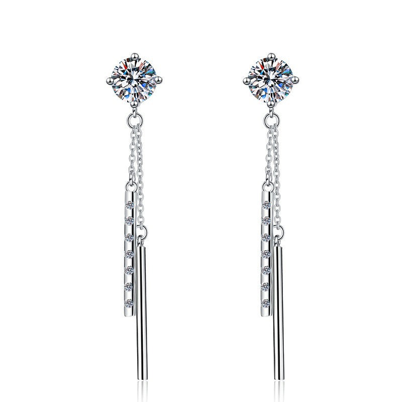 French Long Tassel Design 2 Carat Moissanite Diamond Earrings set in 925 Sterling Silver (GRA)