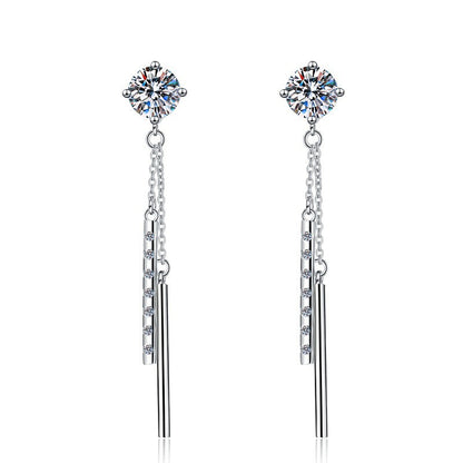French Long Tassel 2 Carat Moissanite Earrings set in Platinum Plated 925 Silver (GRA) Capella Reya  main image