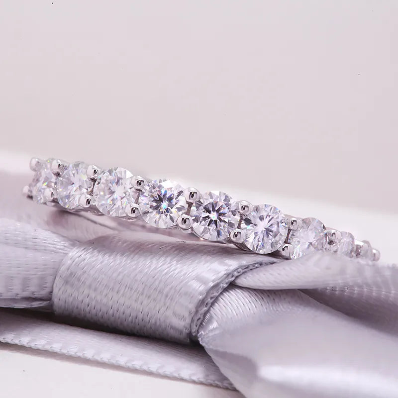 French Eternity Row Of Nine Ring 1 Carat Moissanite Diamond set in Pure 18K White Gold