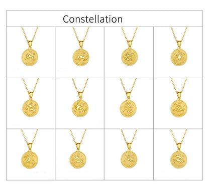 Italian Design Zodiac Sign 18K Gold Roman Coin Pendent Necklace set in 18K Gold Plating Capella Jewellery