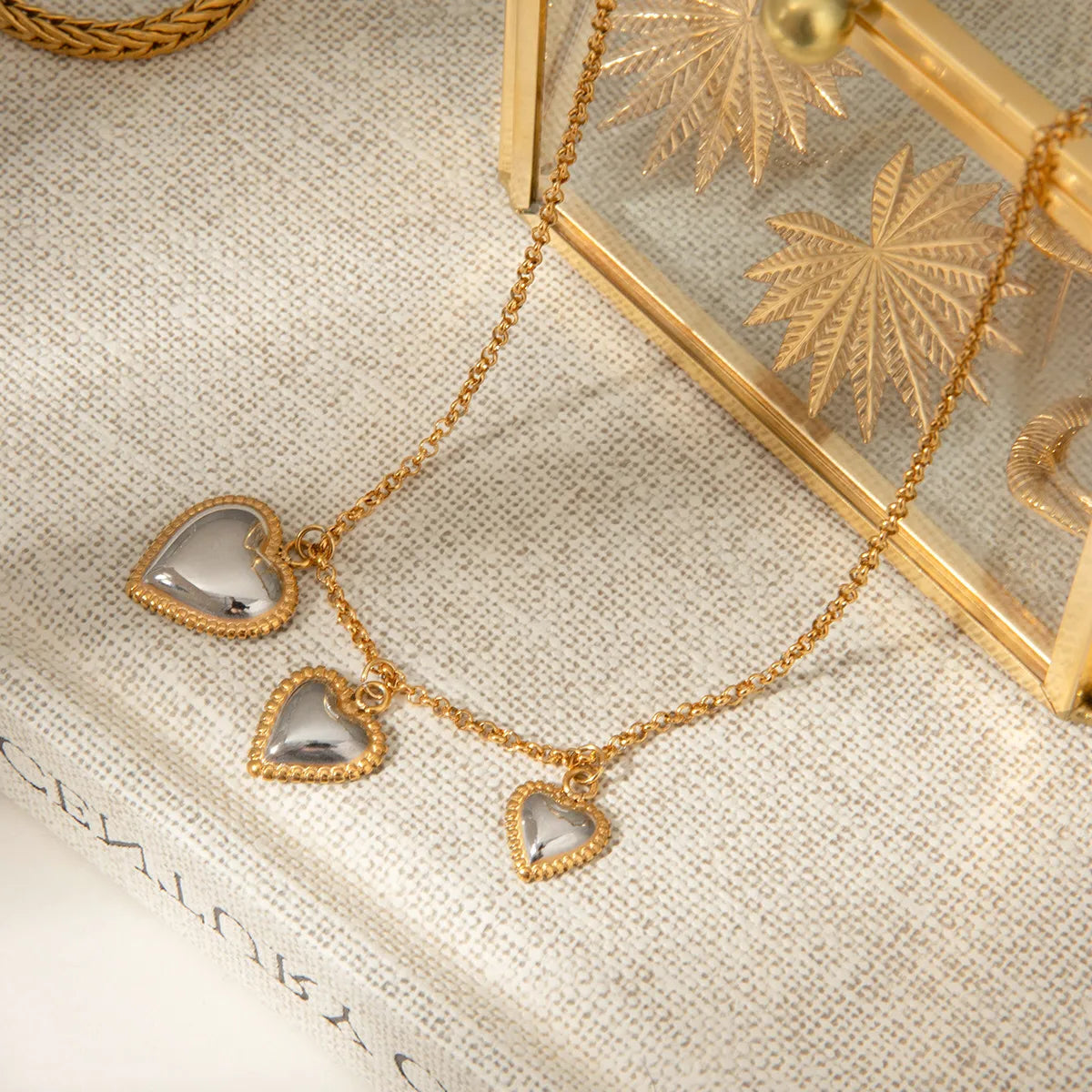 Italian Three Hearts Inspired Threaded Pendant Necklace set in 18K Gold Plating Capella Jewellery