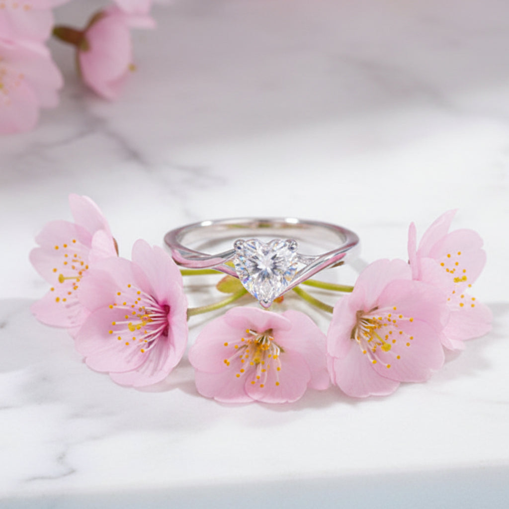 Italian Marquise Accent 0.5 Carat Moissanite Diamond Ring set in 18K White Gold plated 925 Silver (GRA)
