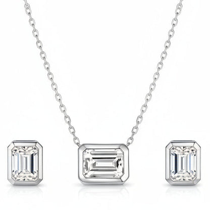 French Princess Cut Moissanite 1ct Necklace / 2ct Earrings in 18K White Gold plated 925 Silver (GRA) Capella Reya pic 1