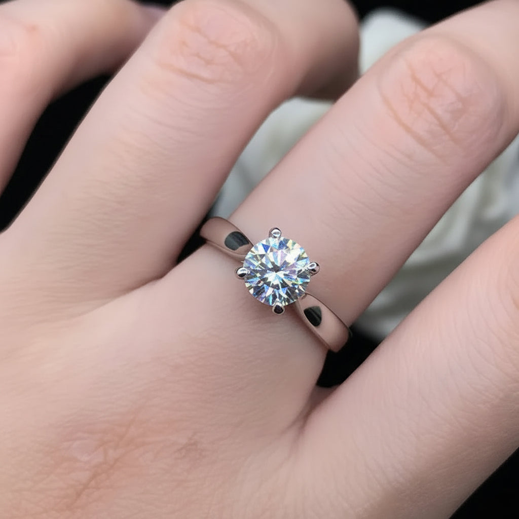 Four-Claw Engagement Ring 2 Carat Natural Zircon Gemstone set in Platinum plated 925 Silver