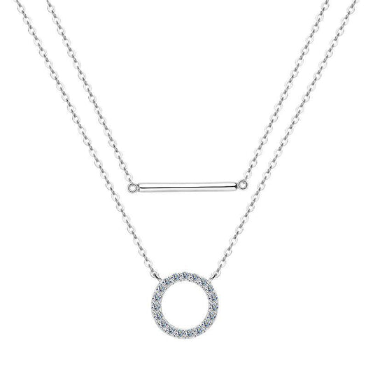 Double-Layer Twin Halo 0.3 Carat Moissanite Diamond Necklace set in 18K Gold Plated 925 Silver (GRA)