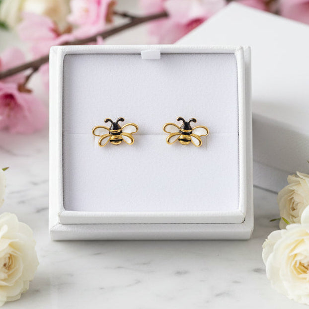 Beautiful British Niche Bumble Bee Design Earrings set in 925 Sterling Silver