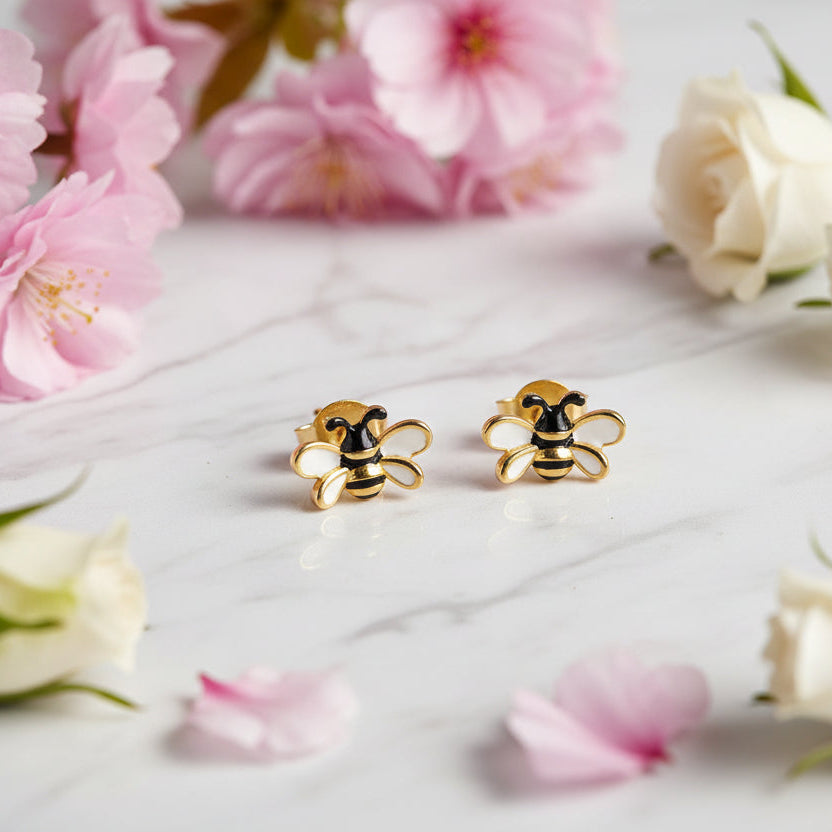 Beautiful British Niche Bumble Bee Design Earrings set in 925 Sterling Silver