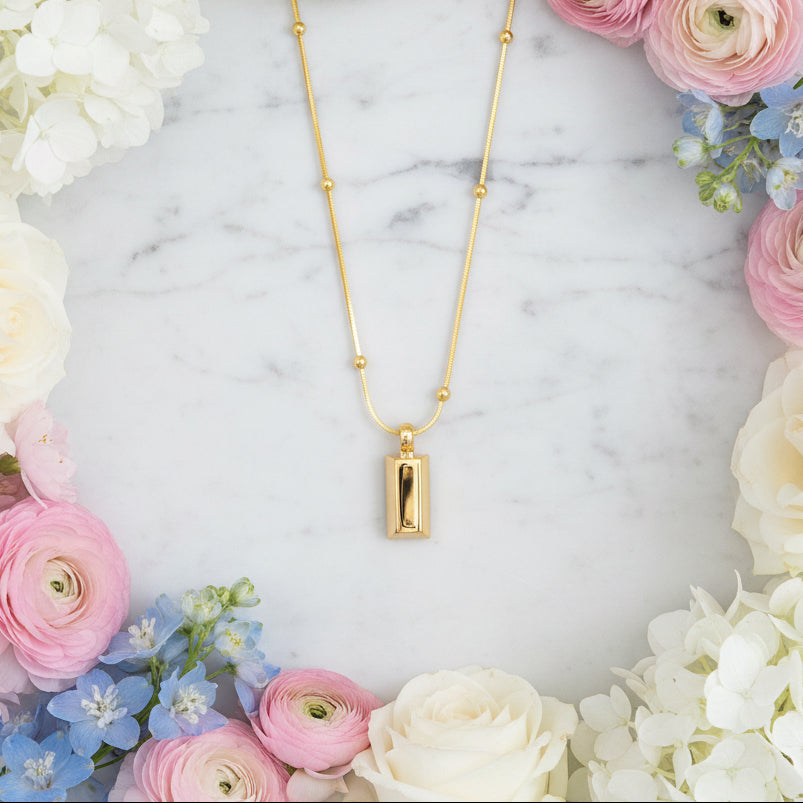 Classic Gold Bar Design Pendant set in 18K Gold Plated 925 Sterling Silver Necklace