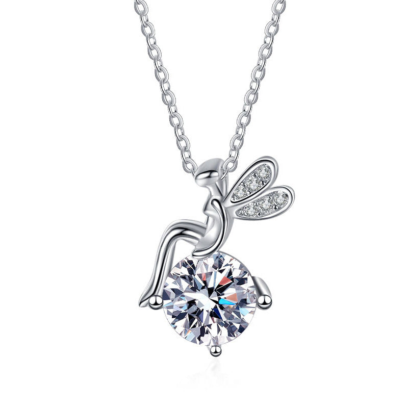 Flower Fairy 1 Carat Moissanite Diamond Pendant set in 18K White Gold Plated 925 Silver (GRA)