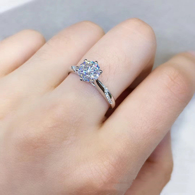 French Solitaire Pavé Inlay 3 Carat Moissanite Diamond Ring set in 18K White Gold 925 Silver (GRA)