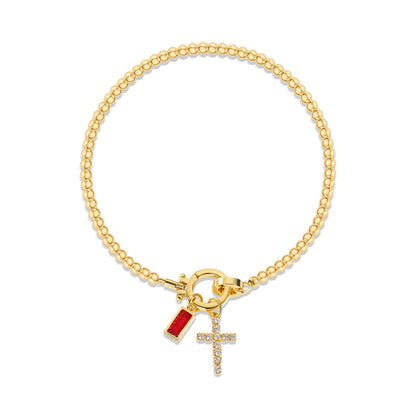 Holy Christian Cross Birth Stone Natural Zircon Gemstone Charm Bracelet set in 18K Gold Plating Capella Jewellery