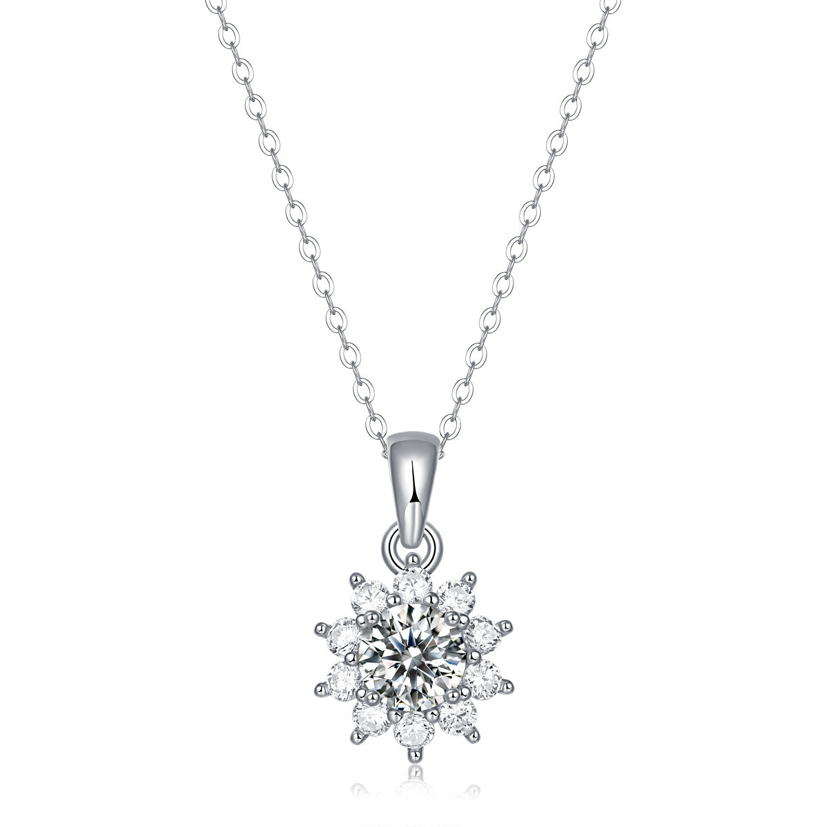 French Sunflower Design 1 Carat Moissanite Diamond Pendant Necklace set in 925 Silver (GRA)