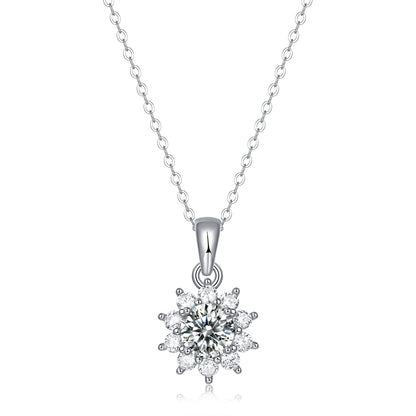 French Sunflower 1 Carat Moissanite Pendant set in 18K White Gold Plated 925 Silver (GRA) Capella Jewellery