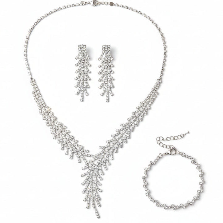 Fashion Claw Chain Rhinestone Necklace Earring and Bracelet Set