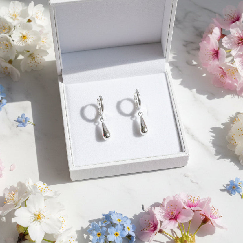 Classic European Teardrop Design Pendant Earrings set in 925 Pure Sterling Silver