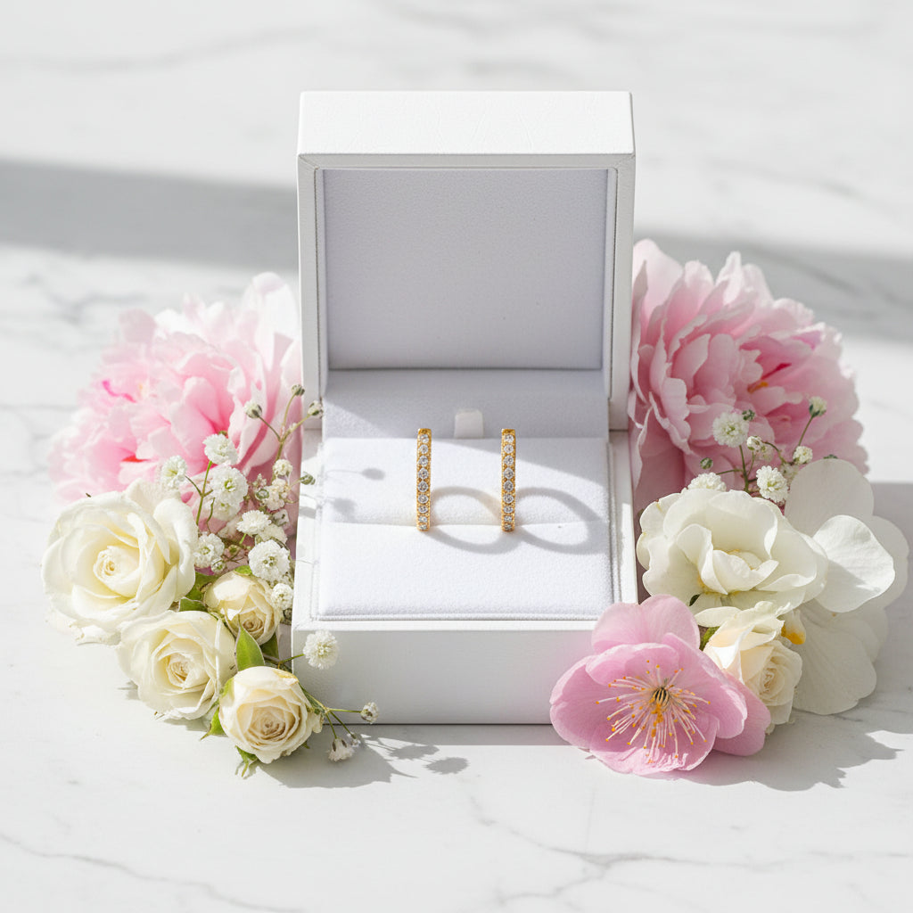 French Pavé Design Inlaid Moissanite Diamond Earrings set in 18K Gold Plated 925 Silver