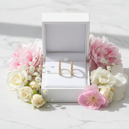 French Linier Inspired Pavé Inlaid Moissanite Earrings set in 18K Gold Plated 925 Silver Capella Reya pic 3