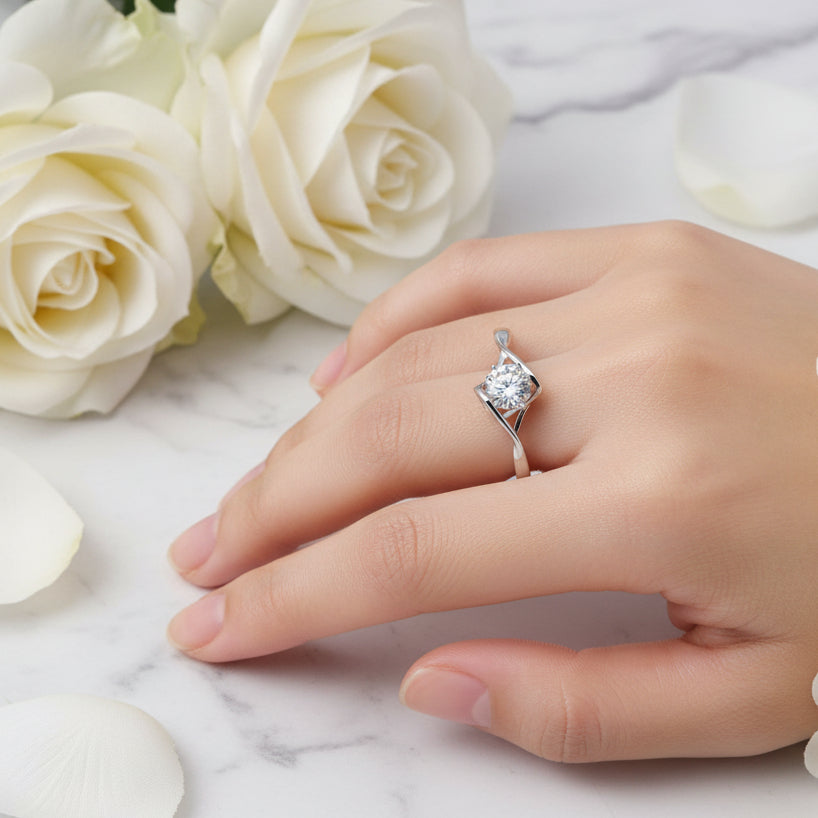 Italian Marquise Accent 0.5 Carat Moissanite Diamond Ring set in 18K White Gold plated 925 Silver (GRA)