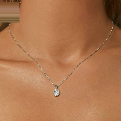 European Oval Drop Design 1 Carat Moissanite Necklace set in Platinum Plated 925 Silver (GRA) Capella Jewellery