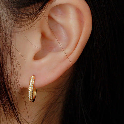 French Inspired Hoop Micro-Pavé Natural Zircon Gemstone Earrings set in 18K Gold Plated 925 Silver Capella Jewellery