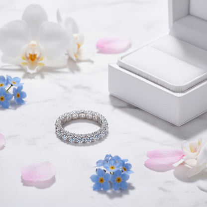European Eternity Ring Full Pavé 2.1 Carat Moissanite set in 18K White Gold Plated 925 Silver (GRA) Capella Jewellery