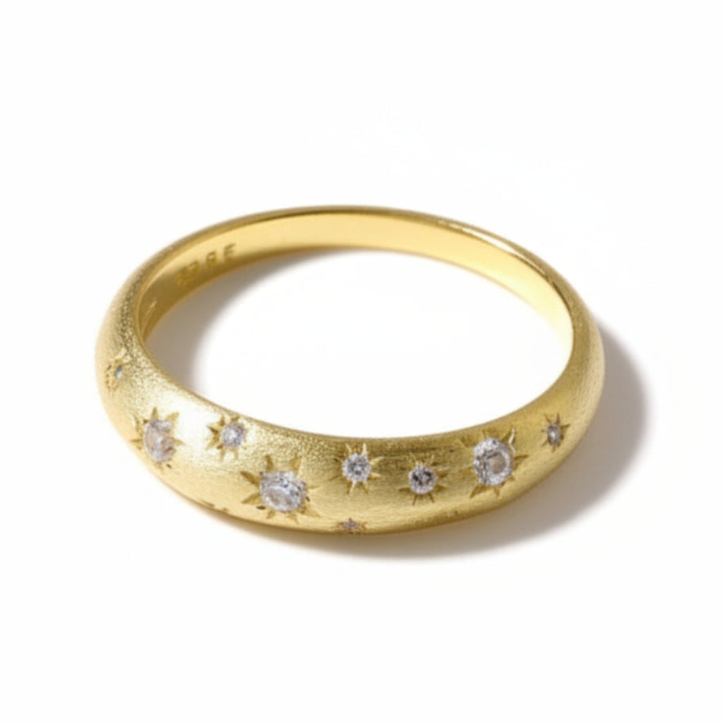 European Starlit Sky Micro Inlaid Natural Zircon Gemstone Ring set in 18K Gold Plated 925 Silver
