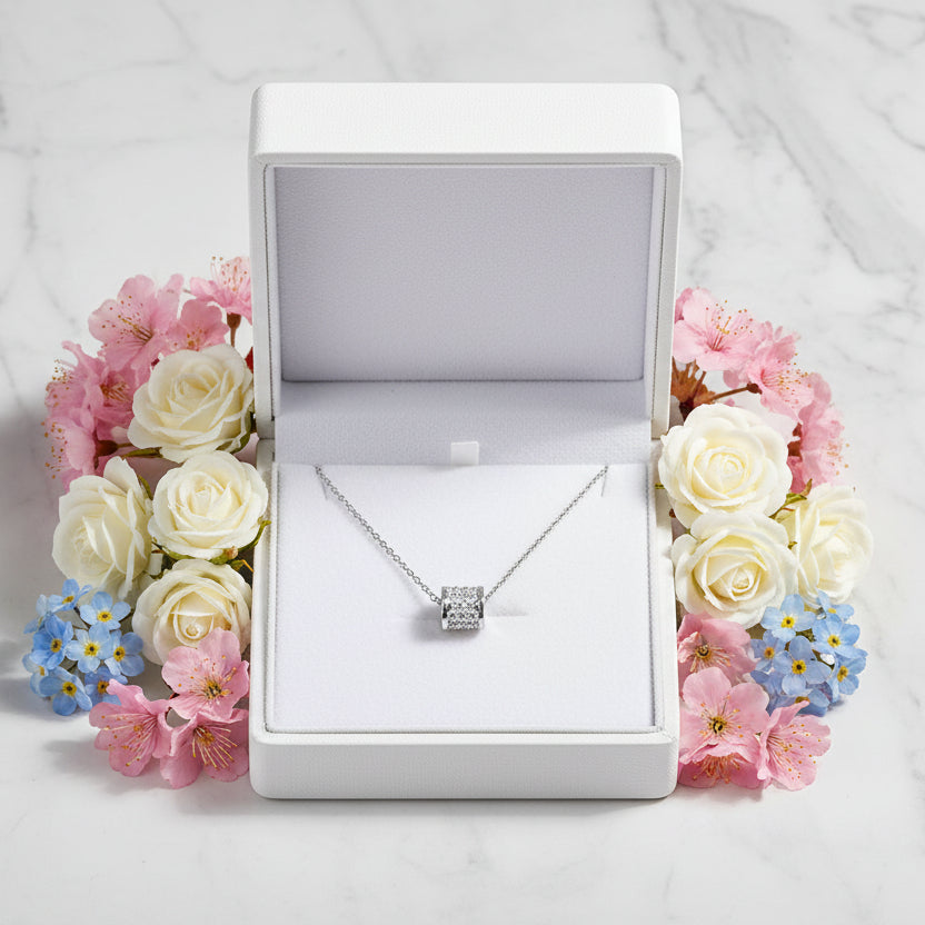 Beijing Inspired Design Micro Inlay 1 Carat Moissanite Diamonds Necklace set in 925 Silver (GRA)