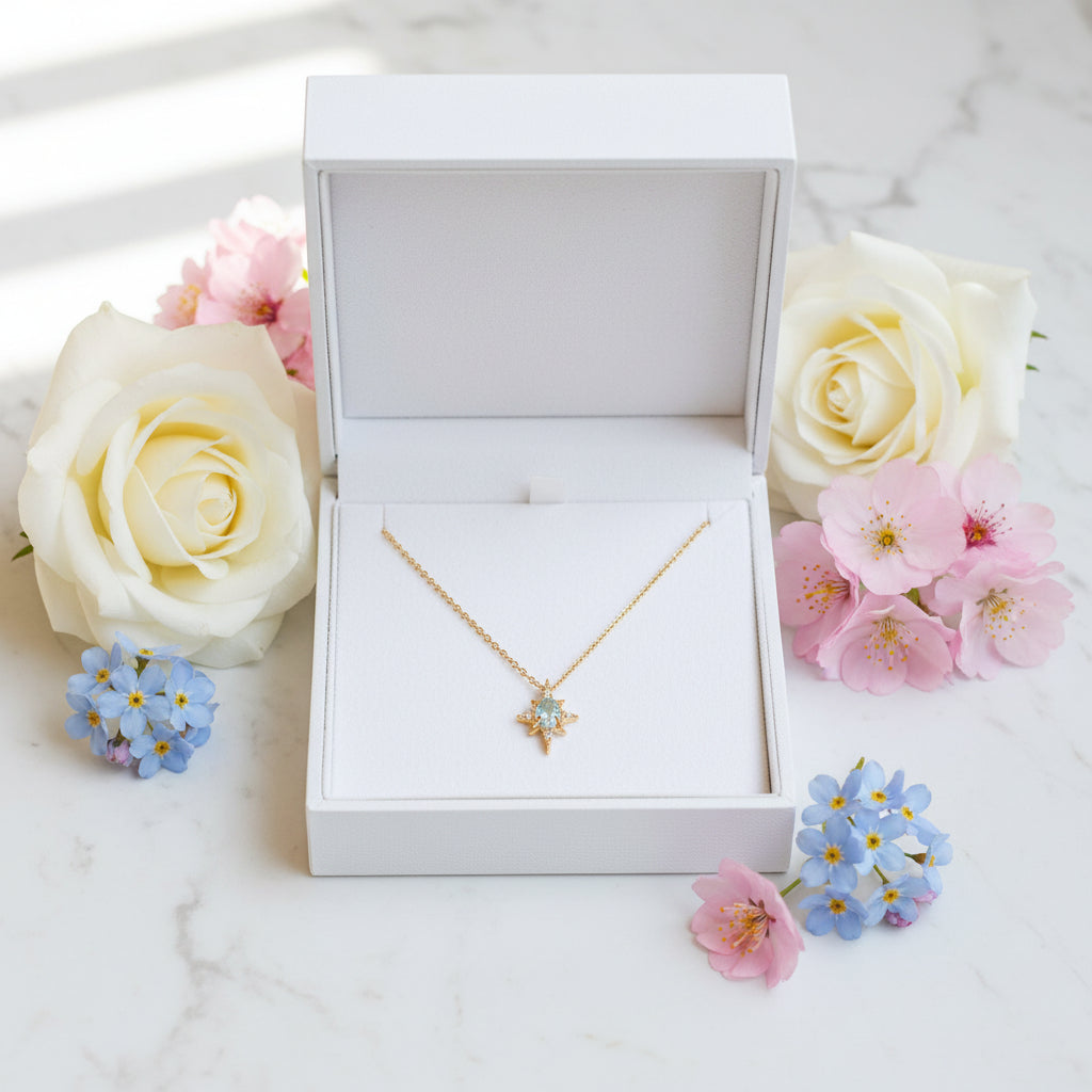 Japanese Natural Turquoise Topaz Gemstone Necklace set in 18K Gold Plated 925 Silver