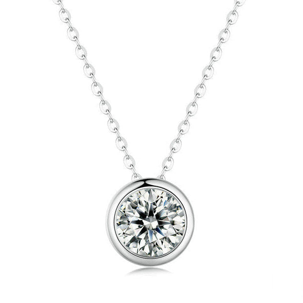 Classic Round 1 Carat Moissanite Diamond Pendant set in 925 Sterling Silver (GRA)