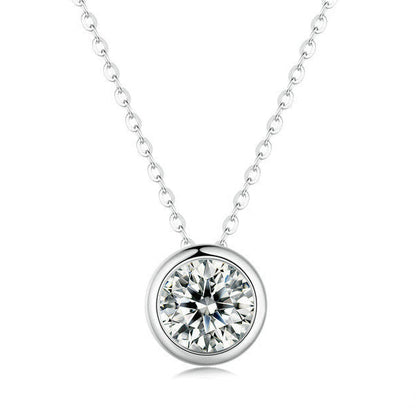 European Classic Round 1 Carat Moissanite Pendant set in Platinum Plated 925 Silver (GRA) Capella Jewellery