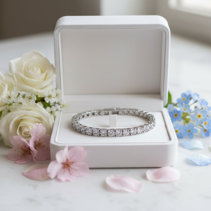 Tennis Bracelet Full 0.5 Carat Moissanite Diamonds set in 18K White Gold 925 Silver (GRA)