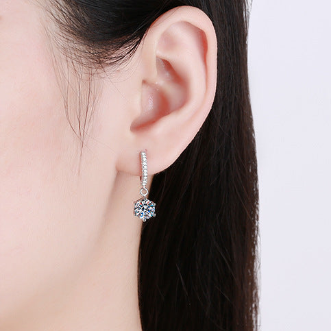 European Six Claw 2 Carat Moissanite Diamond Earrings set in Platinum Plated 925 Silver (GRA)