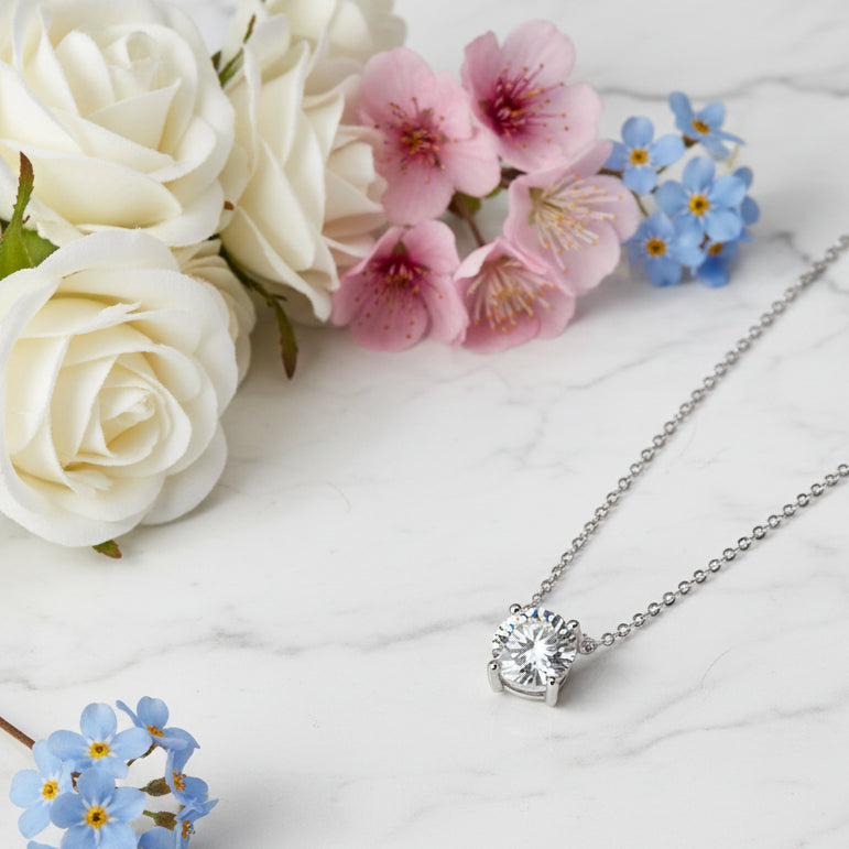 European Design Solitaire 5 Carat Moissanite Diamond Pendant set in 925 Sterling Silver (GRA)