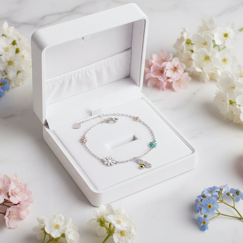 Beautiful Mori Sweet Summer Flowers Rhinestone Bracelet set in 925 Sterling Silver