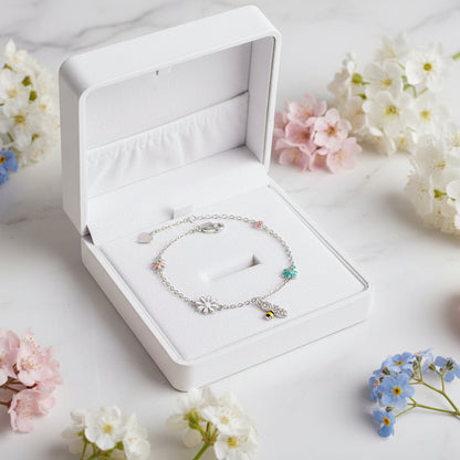 Beautiful French Sweet Summer Flowers & Bees Rhinestone Bracelet set in 18K Gold Plated 925 Silver Capella Jewellery
