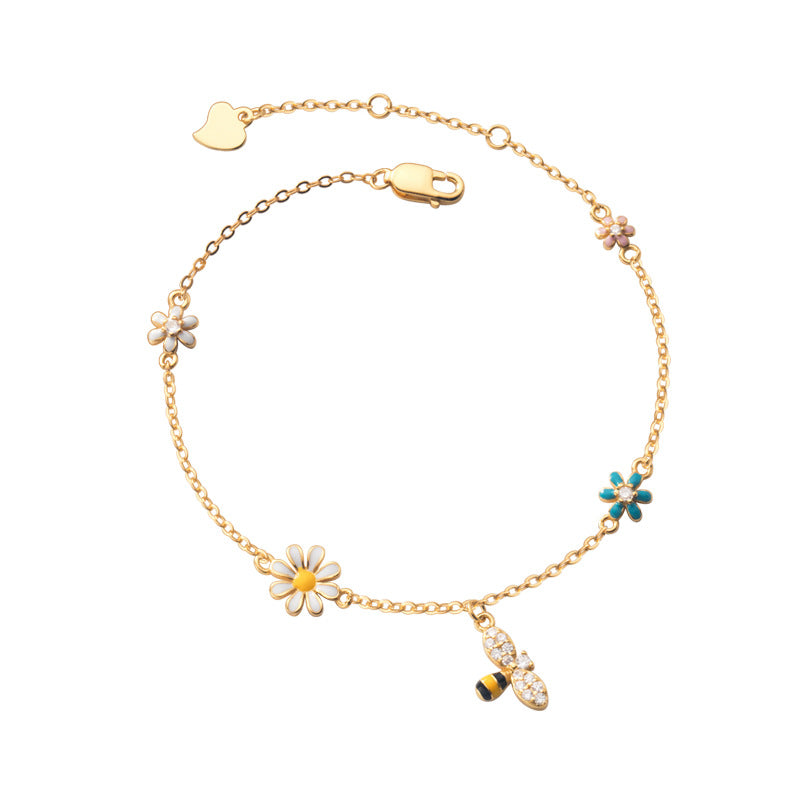 Beautiful Mori Sweet Summer Flowers Rhinestone Bracelet set in 925 Sterling Silver