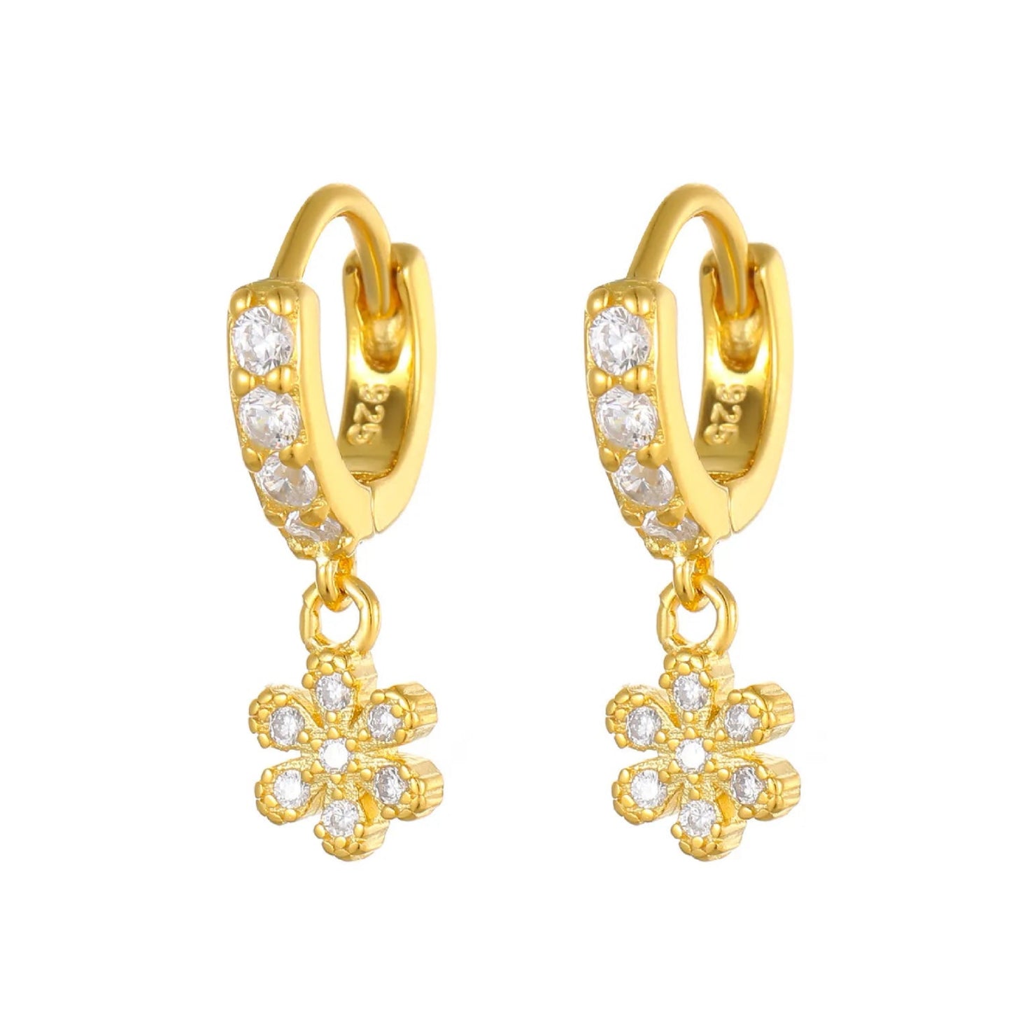 Italian Diamond Flowers Design Micro Natural Zircon Gemstone Earrings set in Platinum Plated 925 Silver Capella Jewellery