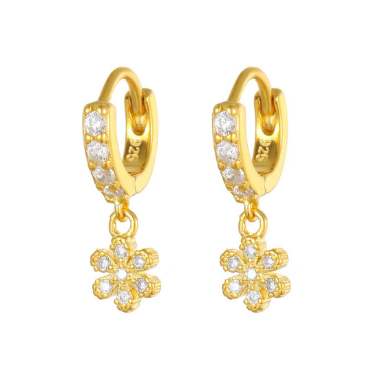 Italian Diamond Flowers Design Micro Natural Zircon Gemstone Earrings set in Platinum Plated 925 Silver