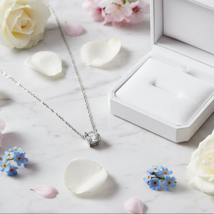 European Solitaire Four-Claw 5 Carat Moissanite Necklace set in Platinum Plated 925 Silver (GRA) Capella Jewellery