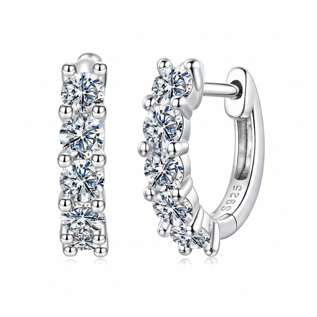 French Single Row 1 Carat Moissanite Diamond Earrings set in Platinum Plated 925 Silver (GRA)